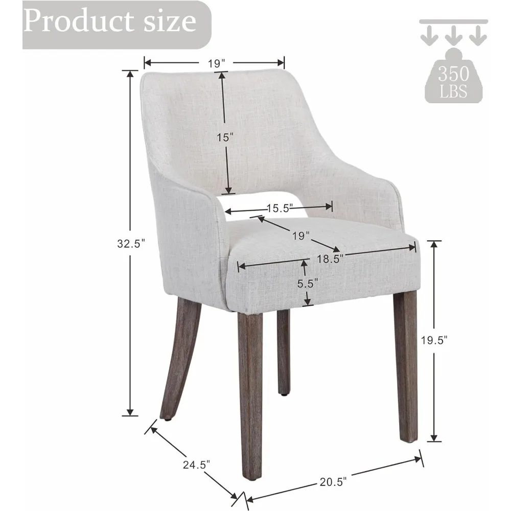 زوج من كراسي تناول الطعام المغطاة بالكتان مع مساند ظهر مجوفة ومقاعد مبطنة لاستخدام المطبخ أو المطاعم #2