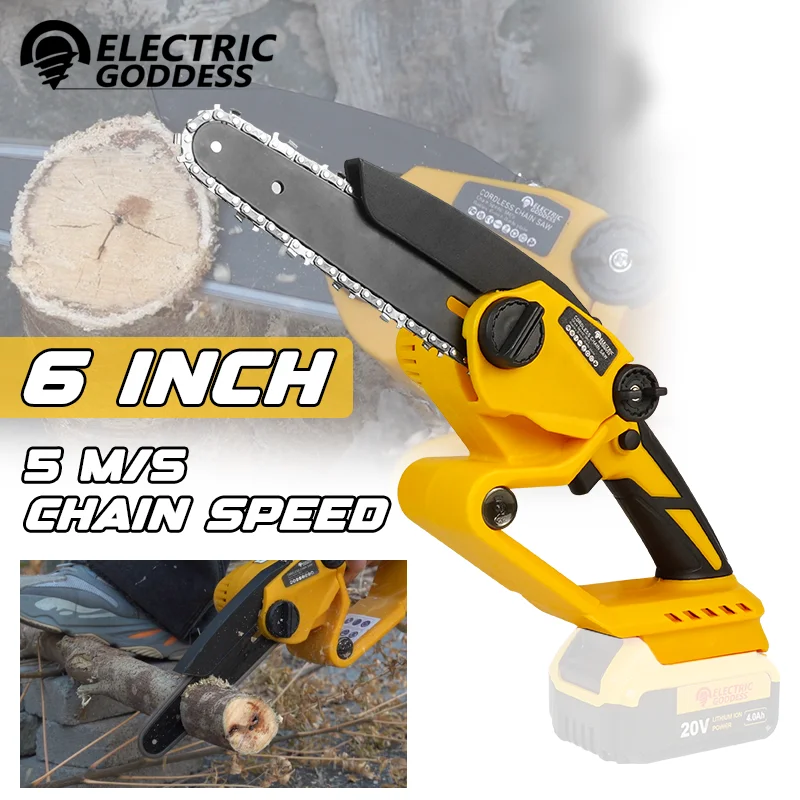 6 Inch Electric Saw Brushless Cordless Chainsaw Handheld Woodworking Garden Tools For Dewalt 20V Battery(No Battery)