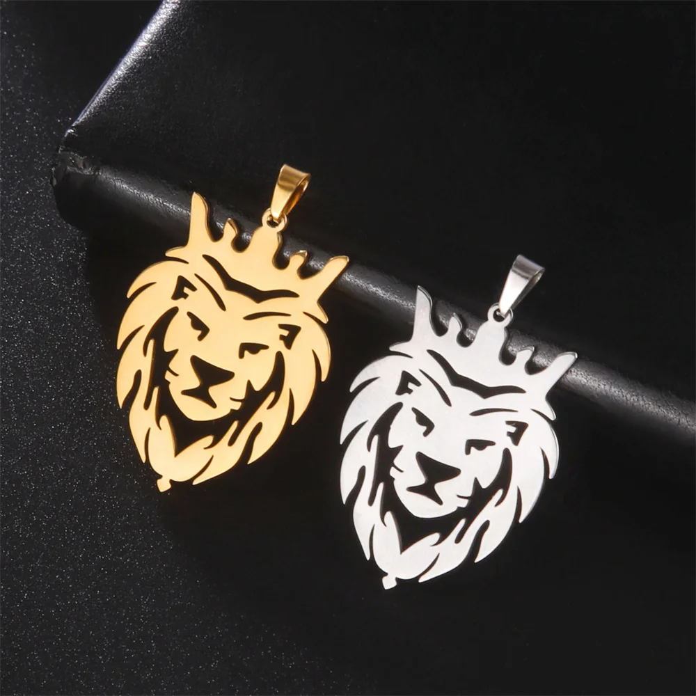 My Shape Lion King Crown Pendent Necklaces for Men Boys Stainless Steel Punk Animal Wolf Charms Choker Chains Hip Hop Jewelry