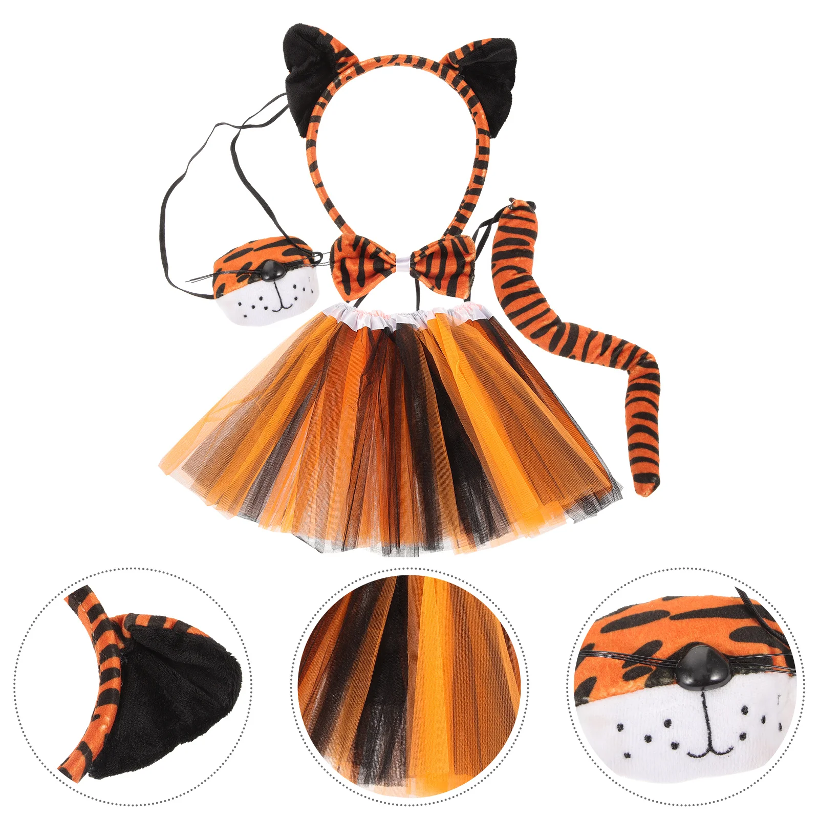 Halloween Animal Headband Tiger Ears Gauze Skirt Set Hair Wear Girl Cosplay Kit Fabric Props Tail Child