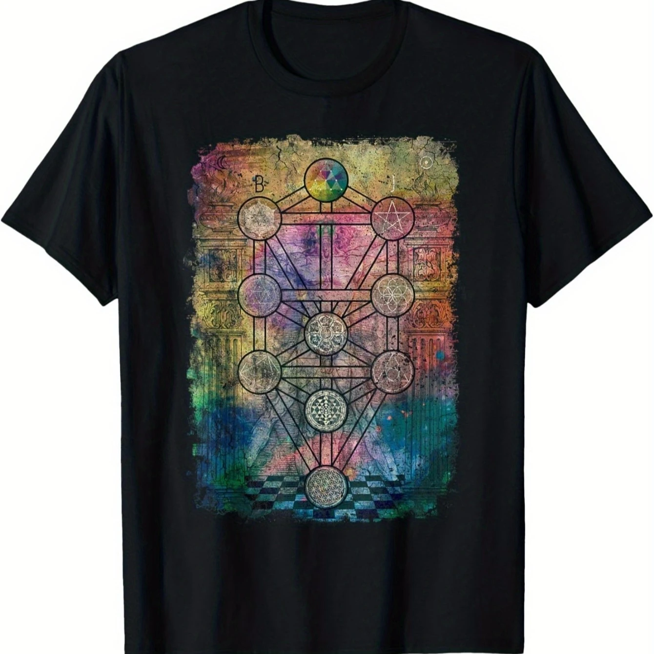 Tree of Life Geometry Kabbalah Medieval Jewish MysticismT-Shirt 100% Cotton O-Neck Short Sleeve Summer Casual Mens T-shirt