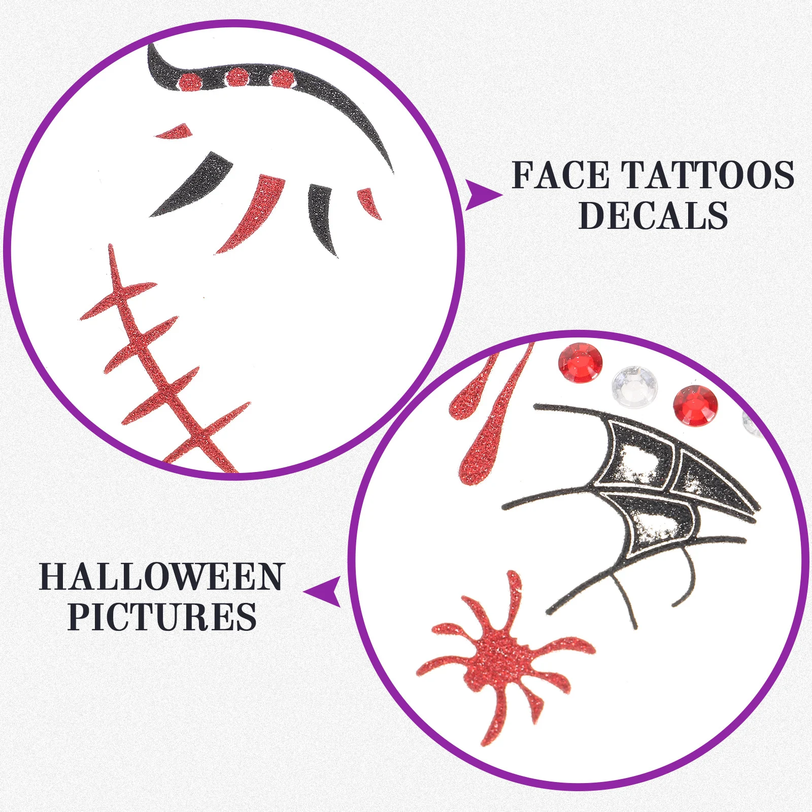 

2 Sheets Halloween Tattoo Stickers Rhinestone Temporary Makeup Stickers Halloween Temporary Tattoos Cosplay Props