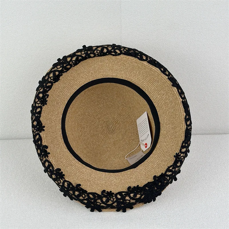 High Quality Foldable Woven Straw Bucket Hat for Women, Lace Wide Brim Sun Cap, Outdoor UV Protection Beach Hat