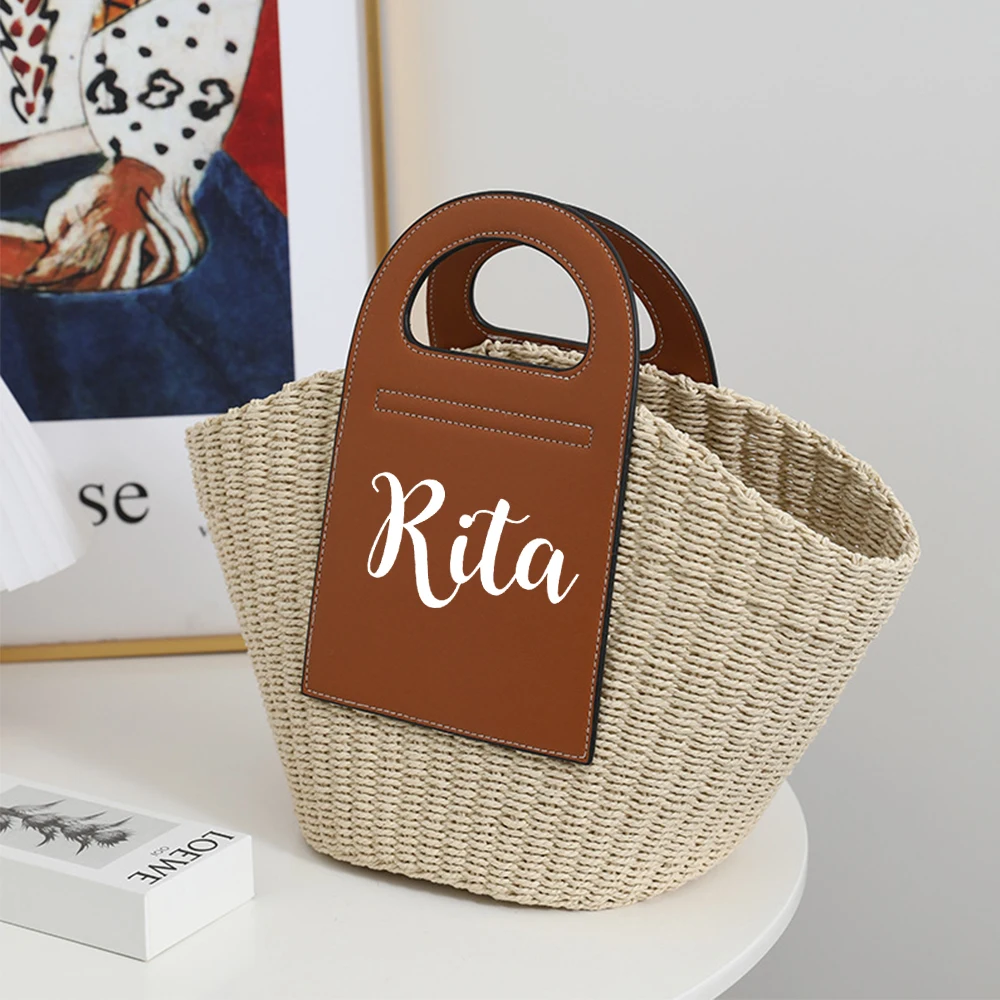 Personalized Straw Handbags Women Bags Wedding Party Bridesmaid Gifts Straw Beach Bag Tote Purses Custom Ladies Shopping Tote