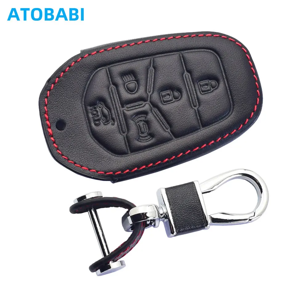 Leather Car Key Cover 5 Buttons Smart Remote Fobs Shell Case Auto Accessories For Korea SsangYong G4 Rexton 2020 2021 2022 Musso