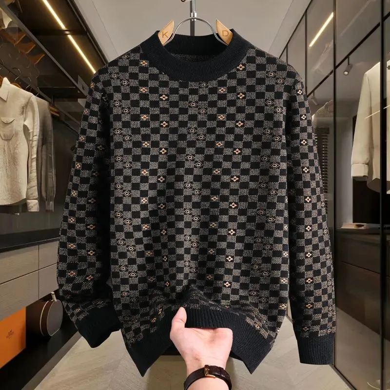 

Thiened round Ne Men's Knitted Sweater Floral Embroidery Autumn Winter New Sle Warm Base Layer irt for Students And Y...