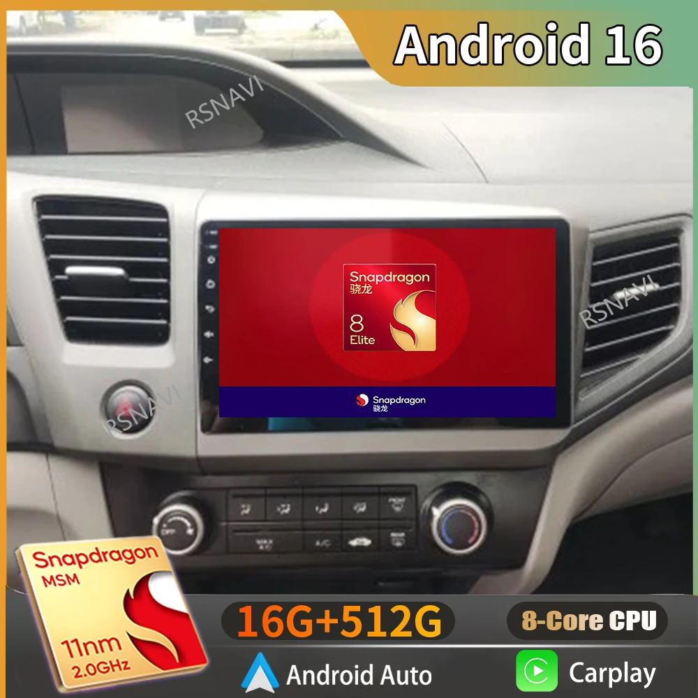 Android 16 2K QLED For Honda Civic 9 2012 2013 2014 2015 Stereo Car Radio Multimedia Video Player GPS 4G CarPlay