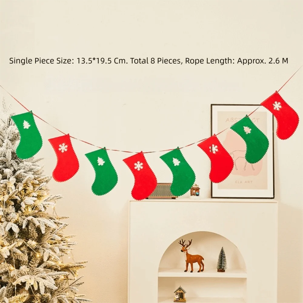 Felt Christmas Banner Red Green Elk Design Felt Christmas Banner Santa Design Hanging Ornament Xmas Pull Flag Family Party