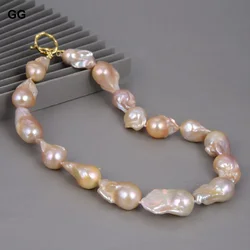 GG Natural Pink Keshi Baroque Pearl Choker Necklace Gold Plated Clasp Classic For Women