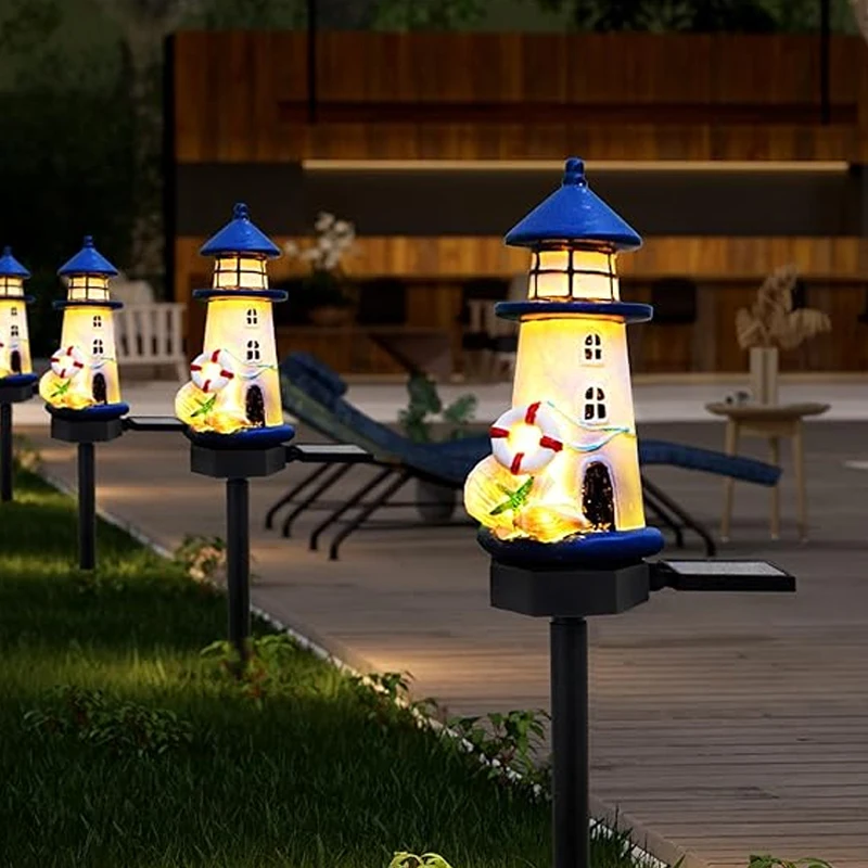 

2-Pack Solar Lighthouse Garden Lights Outdoor Decor Gifts For Home Waterproof Decorative Stake Lights For Christmas Patio Yard