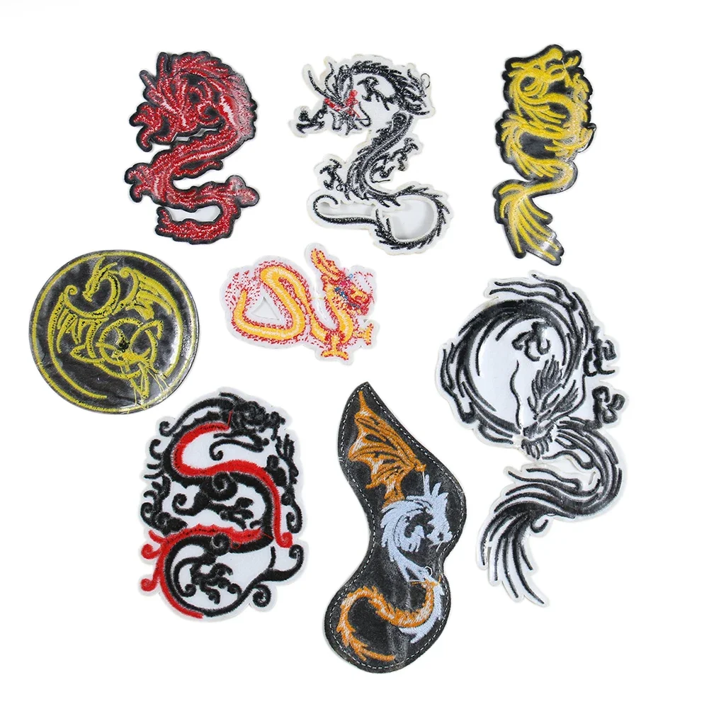 Dragon Iron on Patch Gold Chinese Dragons Phoenix Embroidered Applique Sew On Patches for Embroidery Clothing Jackets Jeans Bag