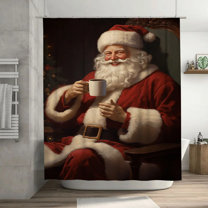 

Tuniu Праздничная занавеска для ванны Санта-Клауса Рождественский праздничный декор Забавный уютный домашний комплект занавесок для душа для ванной комнаты
