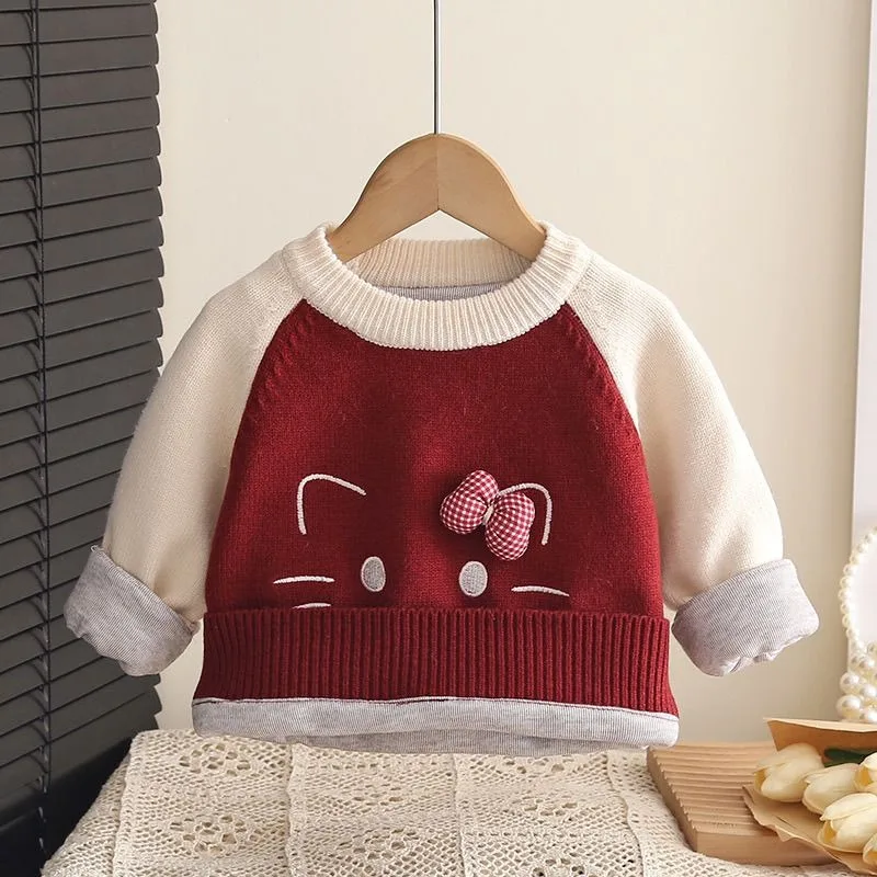 

Kawaii Hello Kitty Sanrio Children Cute Cartoon Comfortable Warm Knit Sweater Thickened Windproof Coat Christmas Gifts for Kids