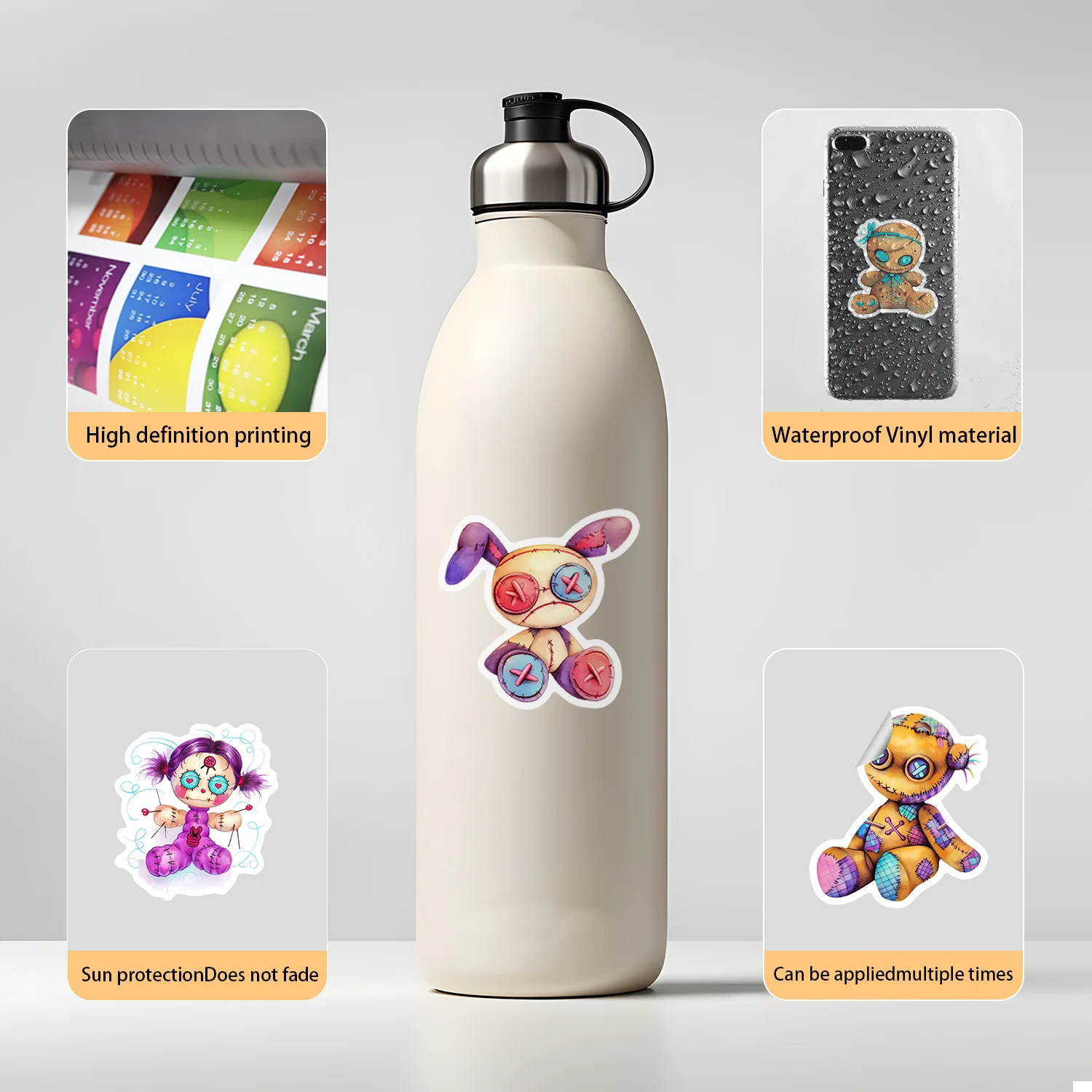 50 Uds muñeco vudú Graffiti taza de agua ordenador decoración impermeable pegatinas creativas para muñecas al por mayor