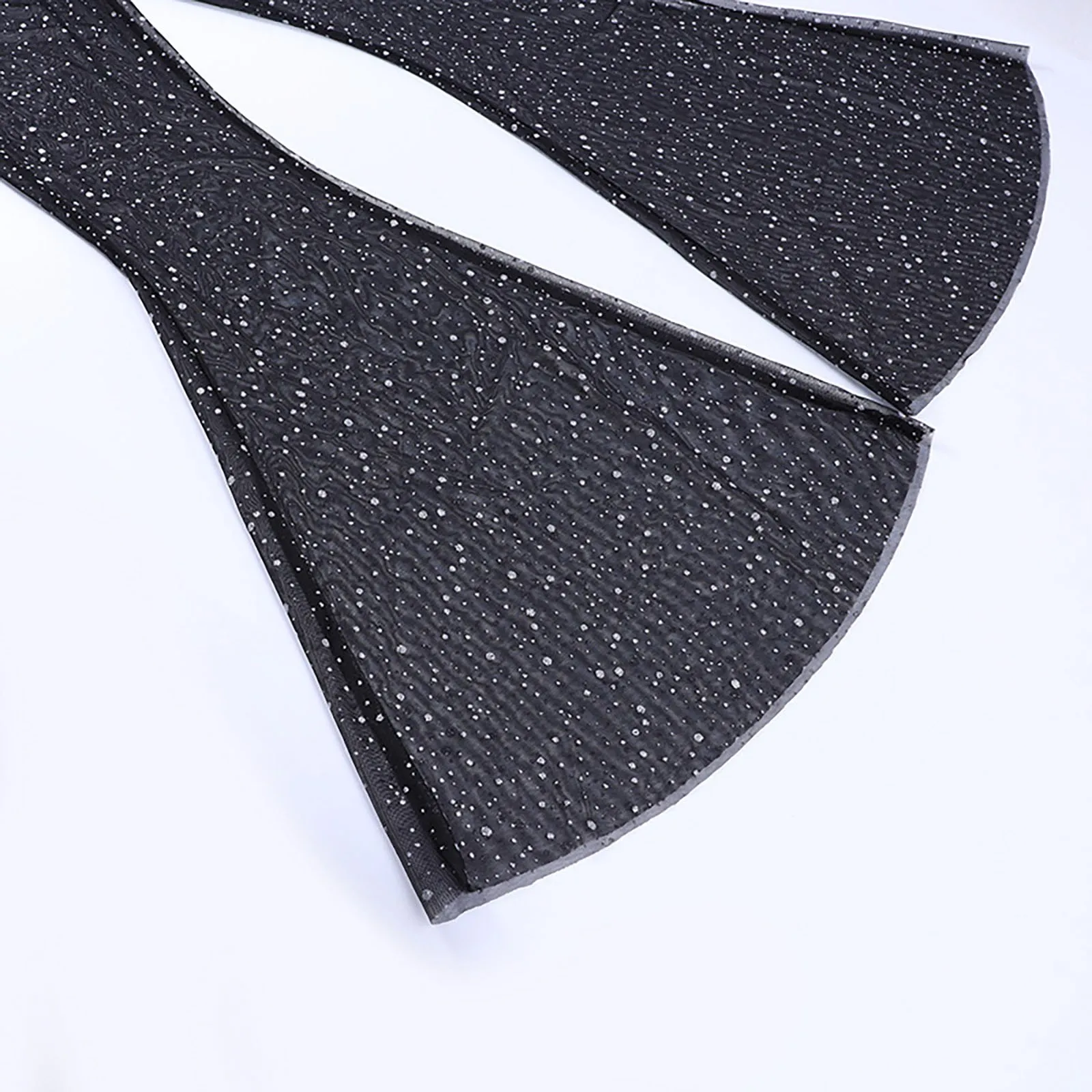 بقماش شفاف Bootcut سراويل تقليدية المرأة عالية الخصر حجر الراين تصميم متوهج بنطال ذو قصة أرجل واسعة الإناث ريترو ملابس للنادي السراويل بالازو #5