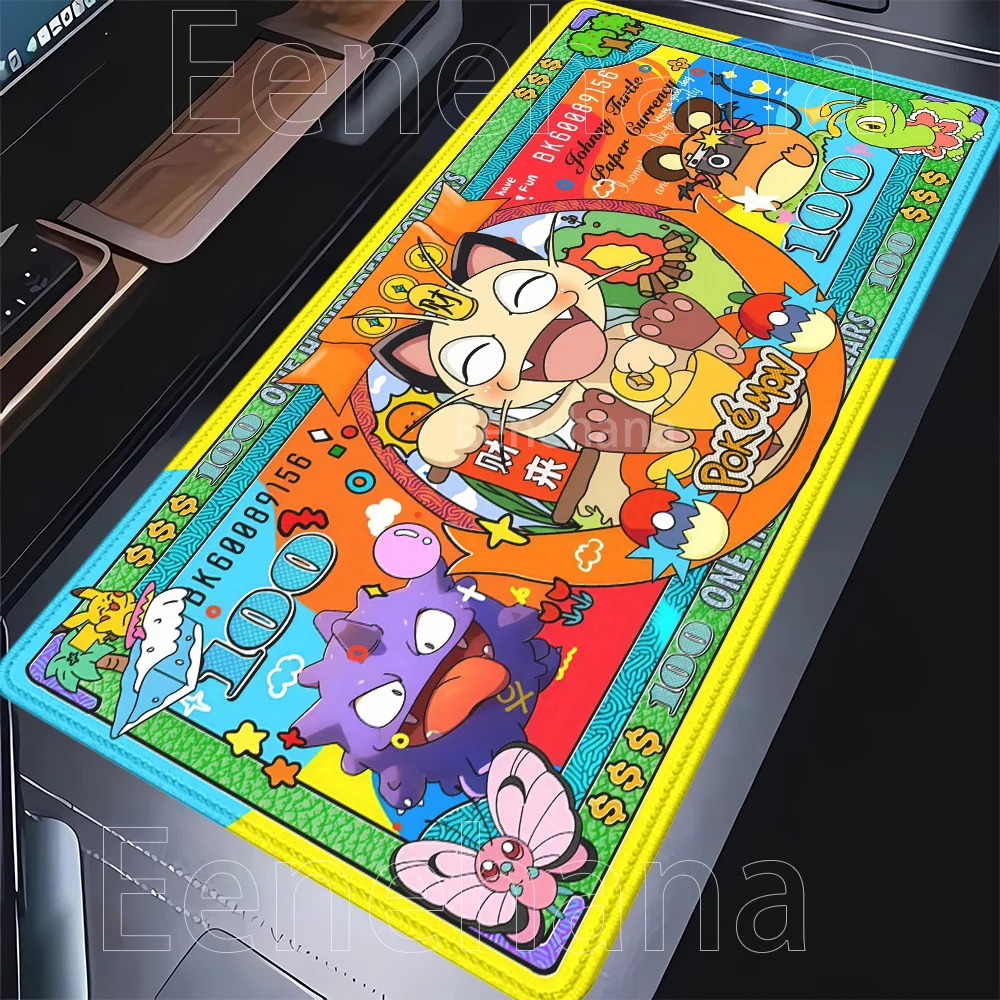 Anime Pokemon banknotes Mouse Pad Kawaii HD printing PC Office Accessories Eevee Gengar Pikachu Keyboard Gaming Rubber Desk Mat