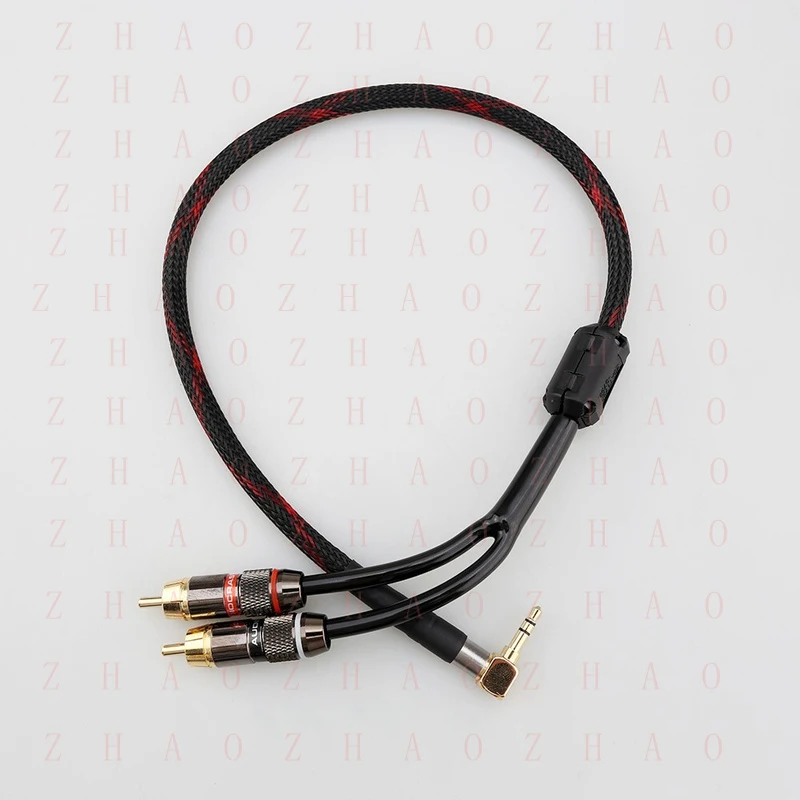 L+ Hifi Audio Cable Stereo 3.5mm Right Angle to 2 RCA for MP3/4 CD DVD IPOD PC