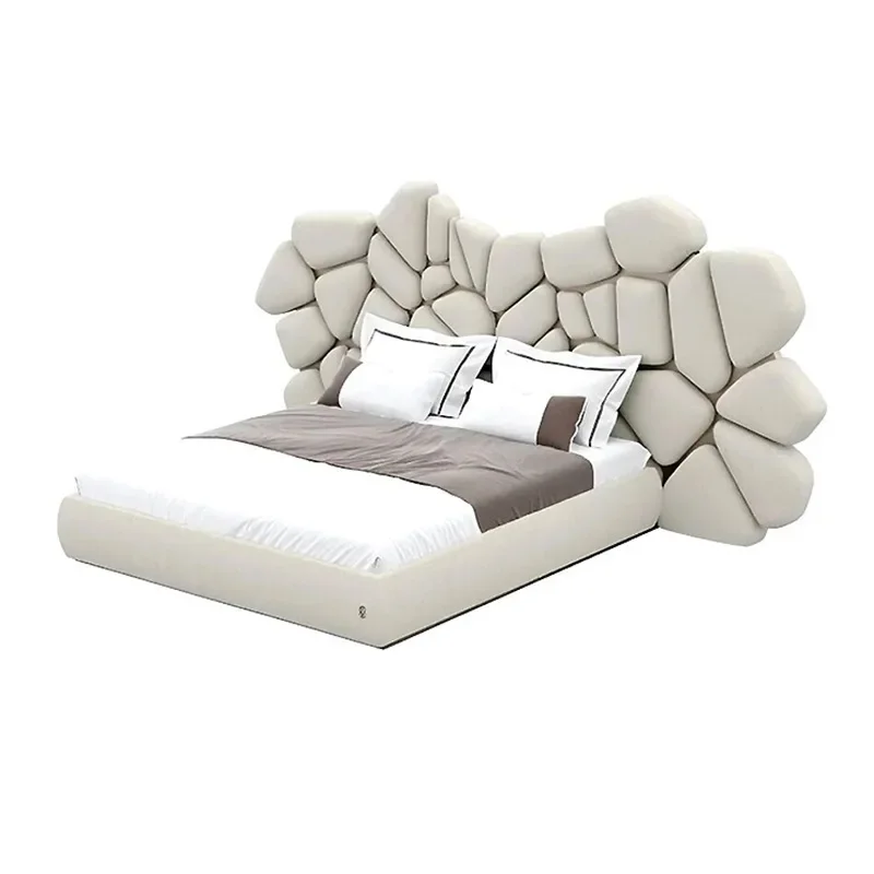 Italian light luxury leather double bed mansion villa master bedroom widescreen bed premium modern premium soft bag wedding bed