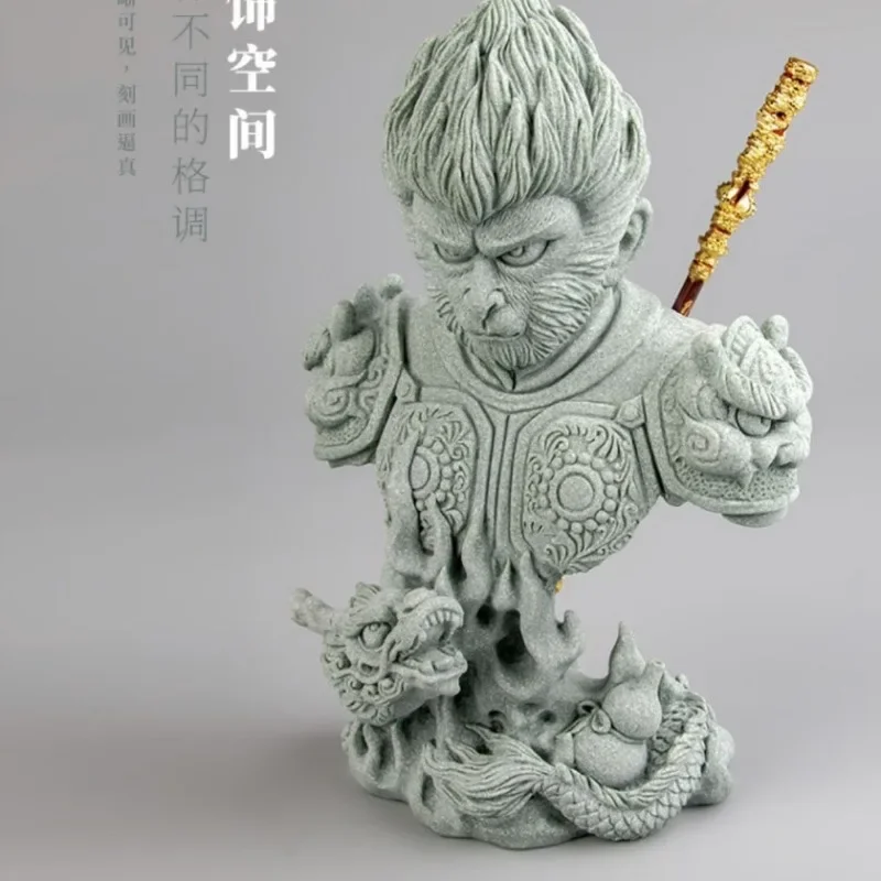 China-Chic Sandstone Sage Panlong Monkey King Qitian Sage Ornaments Fish Tank Desktop Decoration Tea Pet Home Furnishings