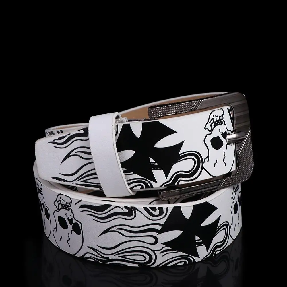 Skeleton Pattern Pin Buckle Cross For Men For Women Korean Waist Strap Casual Belt Accessories Female Waistband PU leather Belt