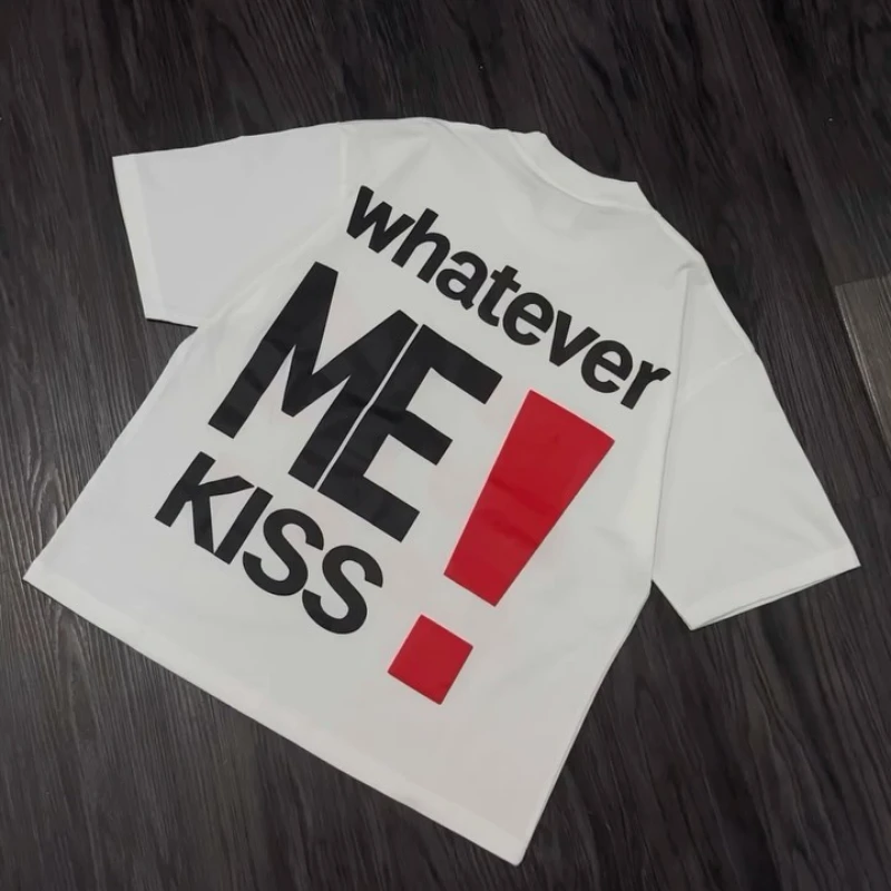 

2024 new summer KISS lip kiss large pattern short-sleeved women's Harajuku hip-hop INS niche design personalized couple tops