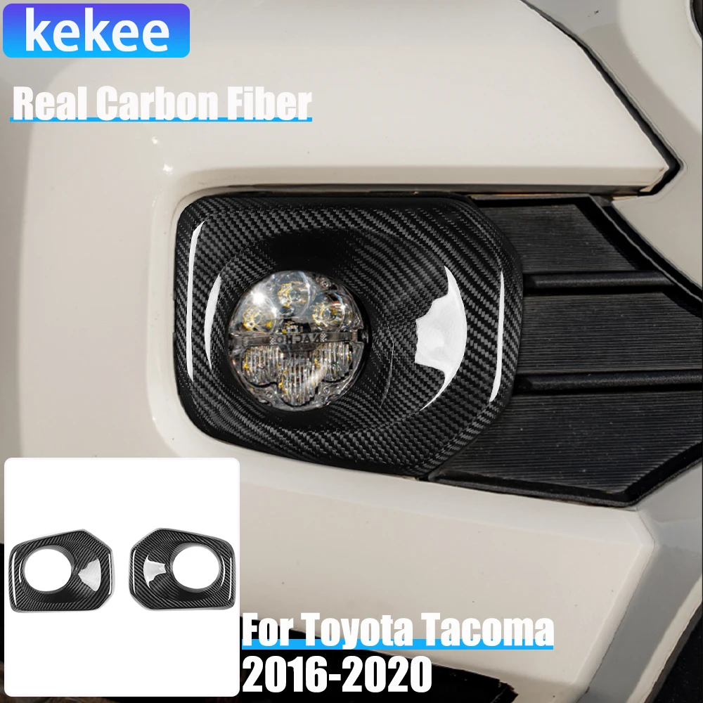 

2 шт., автомобильные аксессуары из настоящего углеродного волокна, передний бампер, противотуманная фара, лицевая панель, декоративная накладка для Toyota Tacoma 2016 2017 2018 2019 2020