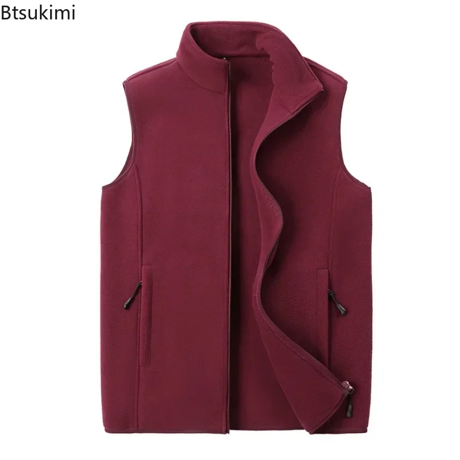 New 2025 Men's Thick Warm Fleece Vest Jacket Spring Autumn Oversized Outdoor Sports Fishing Fleece Coat Vest Jacket Male Coats