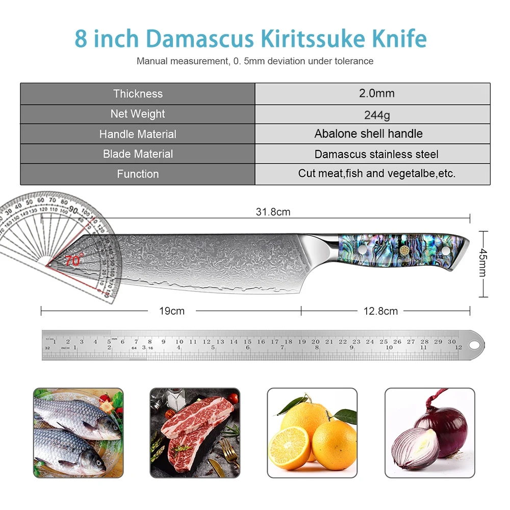XITUO ostry 8 cal Kiritsuke nóż damaszek VG10 stali zawód noże kuchenne Abalone Shell uchwyt tasak nóż do krojenia