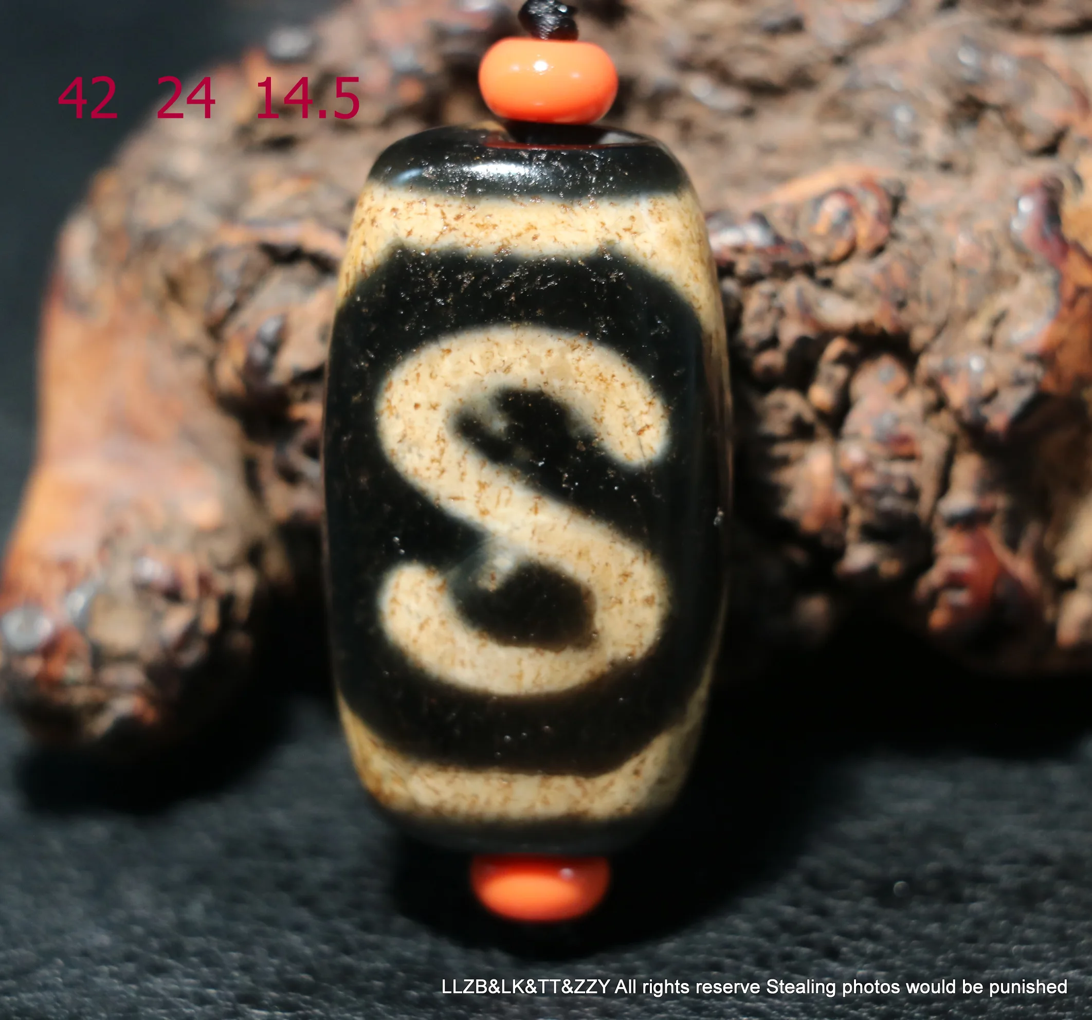 Unique Magic Power Tibetan Old Agate S Money Hook Tiger Tooth Flat Shape dZi Bead Amulet Pendant Talisman + LKbrother Sauces