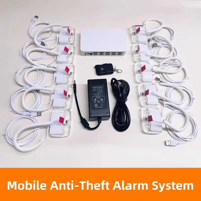 

8 / 10 Port Mobile Phone Anti theft Alarm System Acrylic Vertical Charging Display Stand Used for Mobile Phone Retail Stores