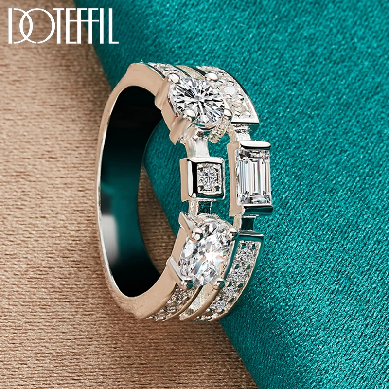 DOTEFFIL 925 Sterling Silver Round Square AAA Zircon Ring For Woman Man Fashion Wedding Engagement Party Gift Charm Jewelry
