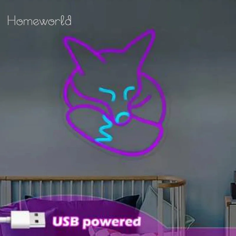 الثعلب النيون علامات بار نادي غرفة الألعاب الفن الجدار الديكور غرفة نوم حفلة عيد الميلاد ديكور لحفلة في سن المراهقة مصابيح LED الحيوان #4