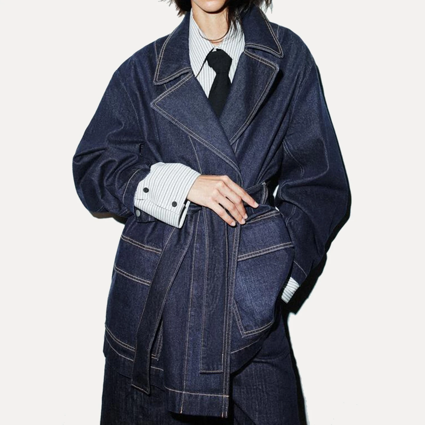 Faionable ort Denim Jaet Donna Primavera Autunno New Sle Personali Street Sle Lungo Sve Cappotto su misura Z Marca