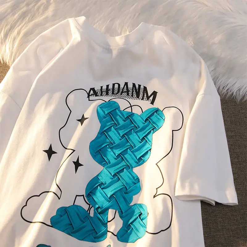 تي شيرت حريمي جديد موضة صيف 2022 تي شيرت بأكمام قصيرة مطبوع عليه حروف تيشرت بسيط مطابق للكل تي شيرت ثنائي فضفاض Y2k