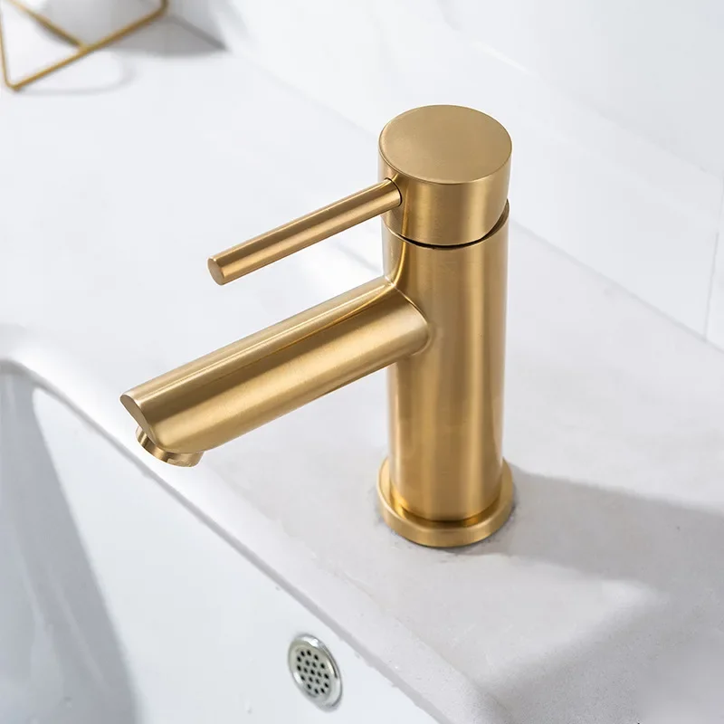 

Brushed Gold Bathroom Basin Faucet Modern Lavatory Vanity Sink Faucet Deck Mounted Vessel Bowl Water Tap Hot Cold Water Mixer