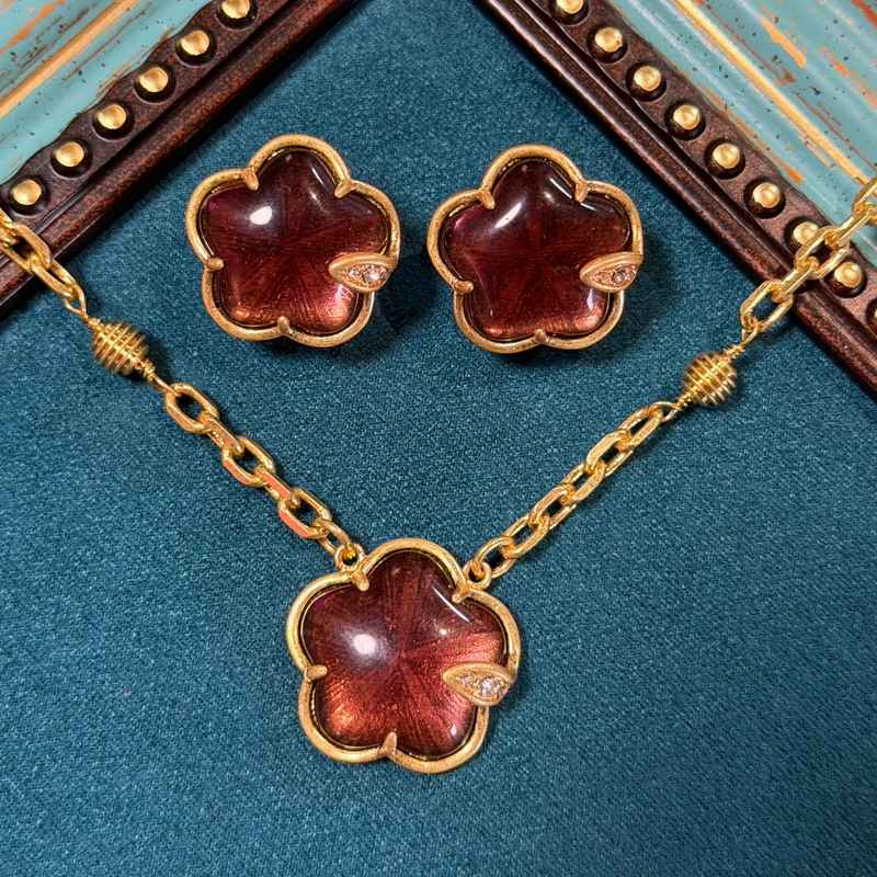 Vintage Brown Glazed Pentagram Pendant Jewelry Sets Necklace Earring Classic High Quality Luxury Brand Design Gift 2026 New