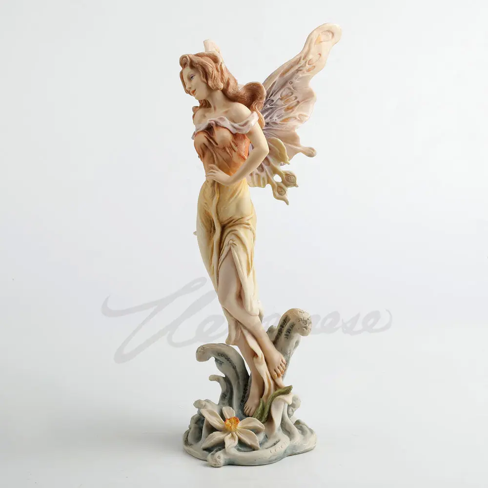 Water Wave Flower Fairy Resin Figurine Winged Elf Nymph Statue Sea Spirit Sculpture Vintage Fantasy Desktop Decorative Ornament