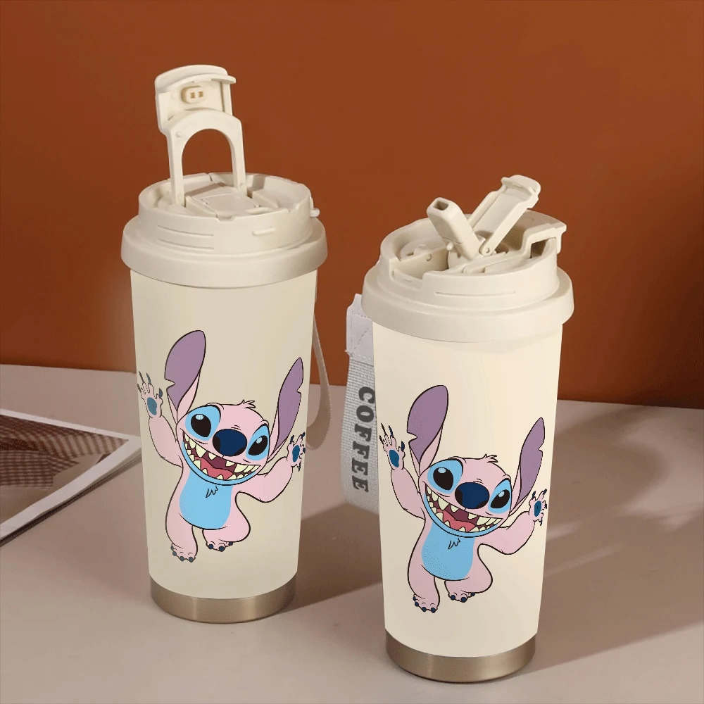 

Stitch Water Cups 304 Stainless Large Capacity Girl Portable Coffee Cup Disney Lilo & Stitch Cartoon Characters Outdoor Travel