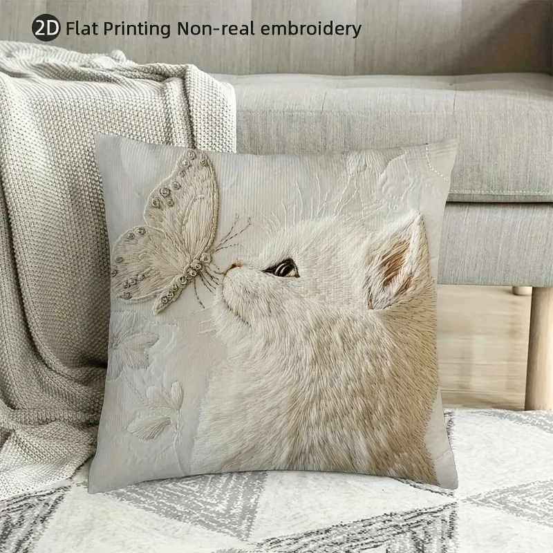 

Наволочка VIKAMA 2D с рисунком белого кота и бабочки, мягкая, для декора в стиле фермерского дома/дома/офиса, изысканное украшение для дома