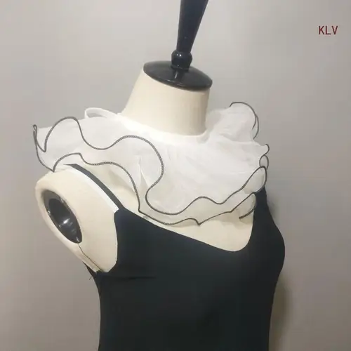 Collar falso Organza doble capa con adorno volantes, chal ajustable para mujer y niña, accesorio decorativo para Collar