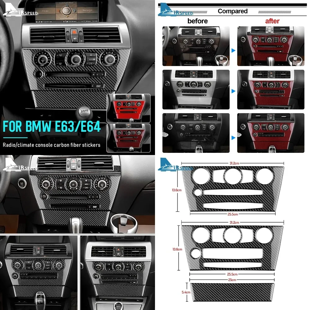 

Carbon Fiber Interior Sticker for BMW 6 Series E63 E64 2004 2005 2006 2007 2008 2009 2010 Car Dashboard Trim AC CD Panel Cover