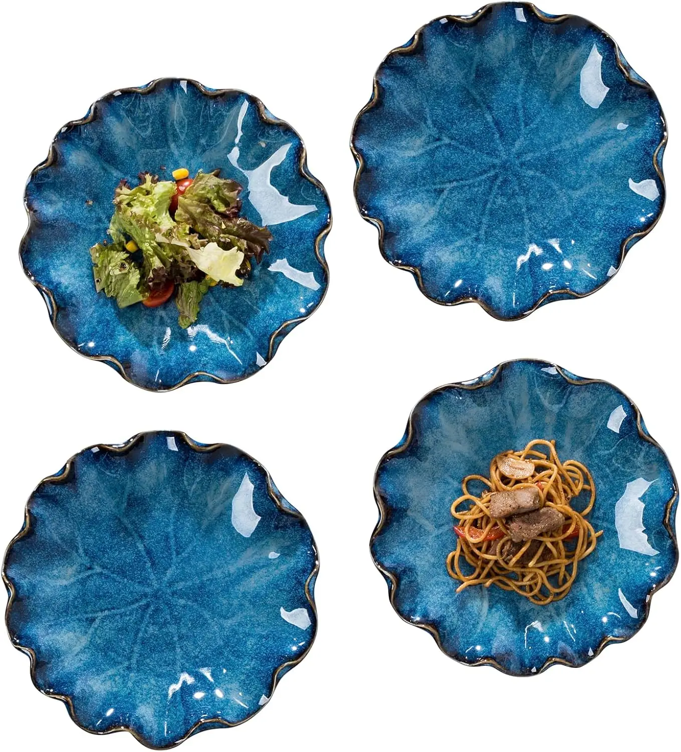 

8.5" Dinner Plates Set –Set of 4 Round Serving Bowls-Large Wide Shallow Ceramic Plates and Stackable Serving Bowls for Salad, Pa
