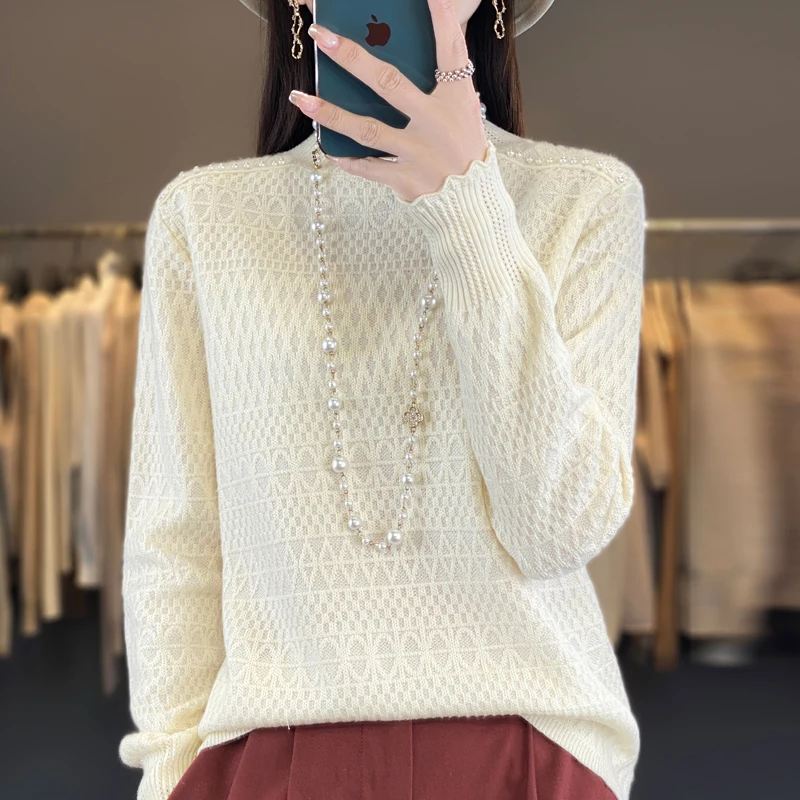 2024 New Spring and Autumn Cashmere sweater Long Sleeve Women Mock Neck Knitted Sweater  Pullover Cashmere sweater Women