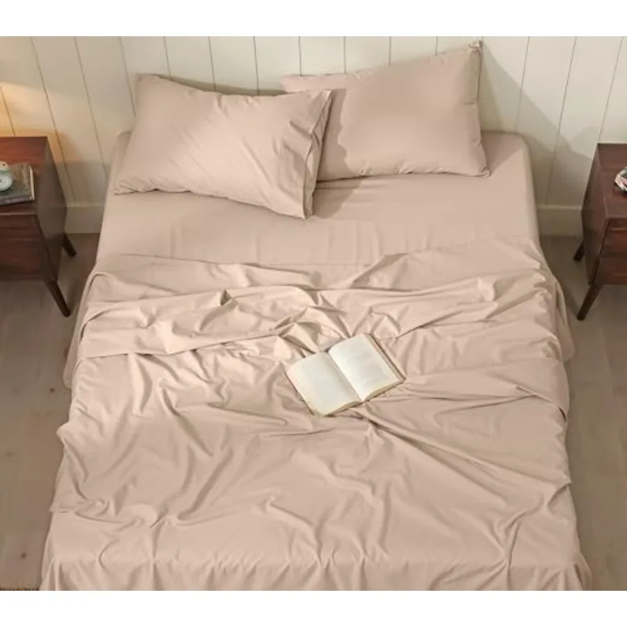 

100% Cotton Percale Sheets Crisp Cooling Summer Bed Sheets for Hot Sleepers, Deep Pocket 14", Soft Peach Finish, Breathable and