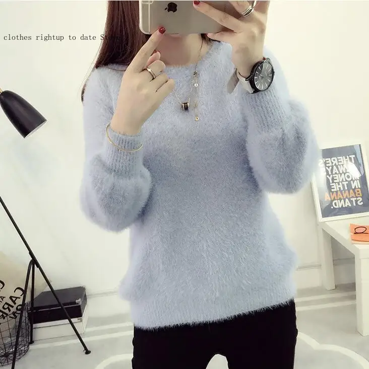

O-Neck Pullover Long Sleeve Casual Sweater Knitted Tops Women Candy Colors Sweaters Fashion Autumn Winter Warm Mohair XQ325