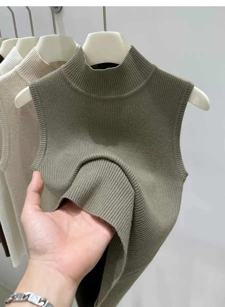 AOSSVIAO 2026 Sommer Neu Mock Neck Ärmellos Damen Strickpullover Slim Fit Basic Sweater Tank Top Vielseitige Innenbekleidung – Detail 17