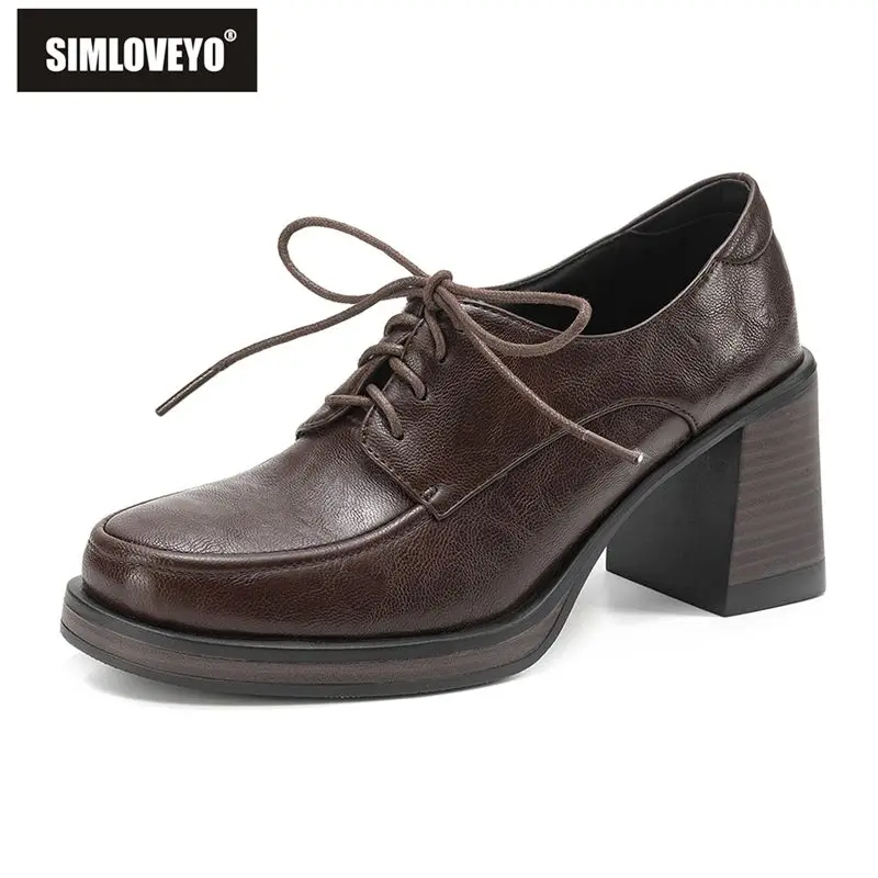 

SIMLOVEYO 2026 Новые мягкие женские туфли-лодочки с круглым носком, на массивном каблуке 7,5 см, на шнуровке, большие размеры 41, 42, 43, для повседневной носки, офиса, осенние