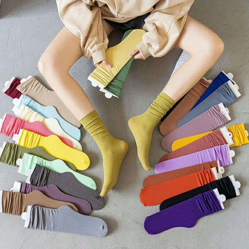 Socks Girls Harajuku High Loose School Japanese 5pairs Long Cute Socks Women Solid Colors Knitting Striped Cotton Women's Sock