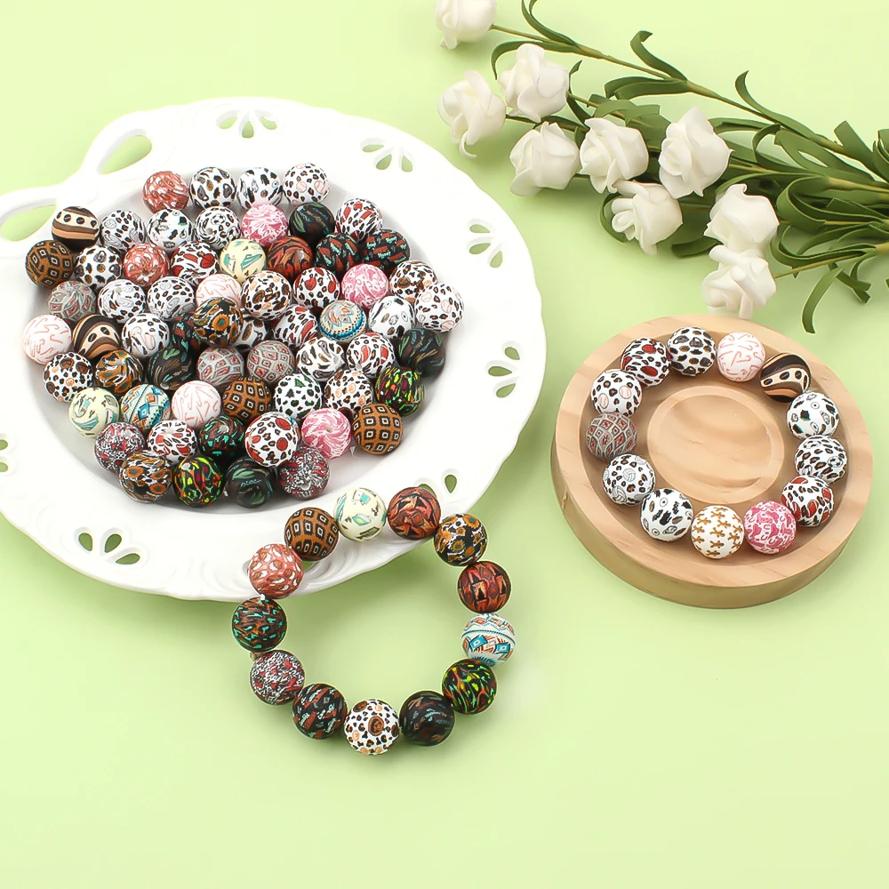 10/15/20pcs 15mm Silicone Beads New Printed Beads for Pen Decor Jewelry Making DIY Bracelet Chain Keychain Ornamental Wholesale