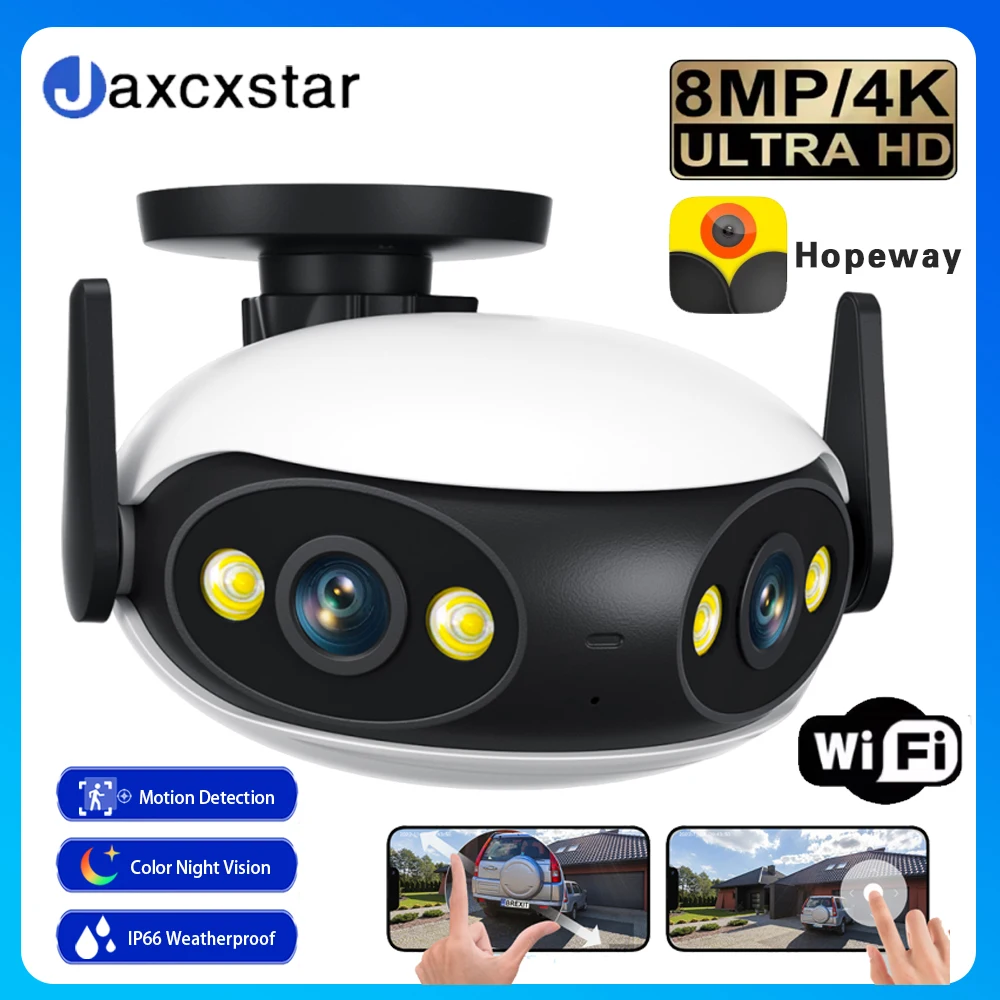

Уличная Wi-Fi камера видеонаблюдения 4K 8 МП с двумя объективами для умного дома, 180° ° Широкоугольная панорамная веб-камера с питанием от USB-порта